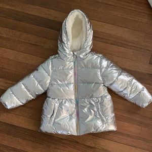 Silver winter jacket with rainbow zipper